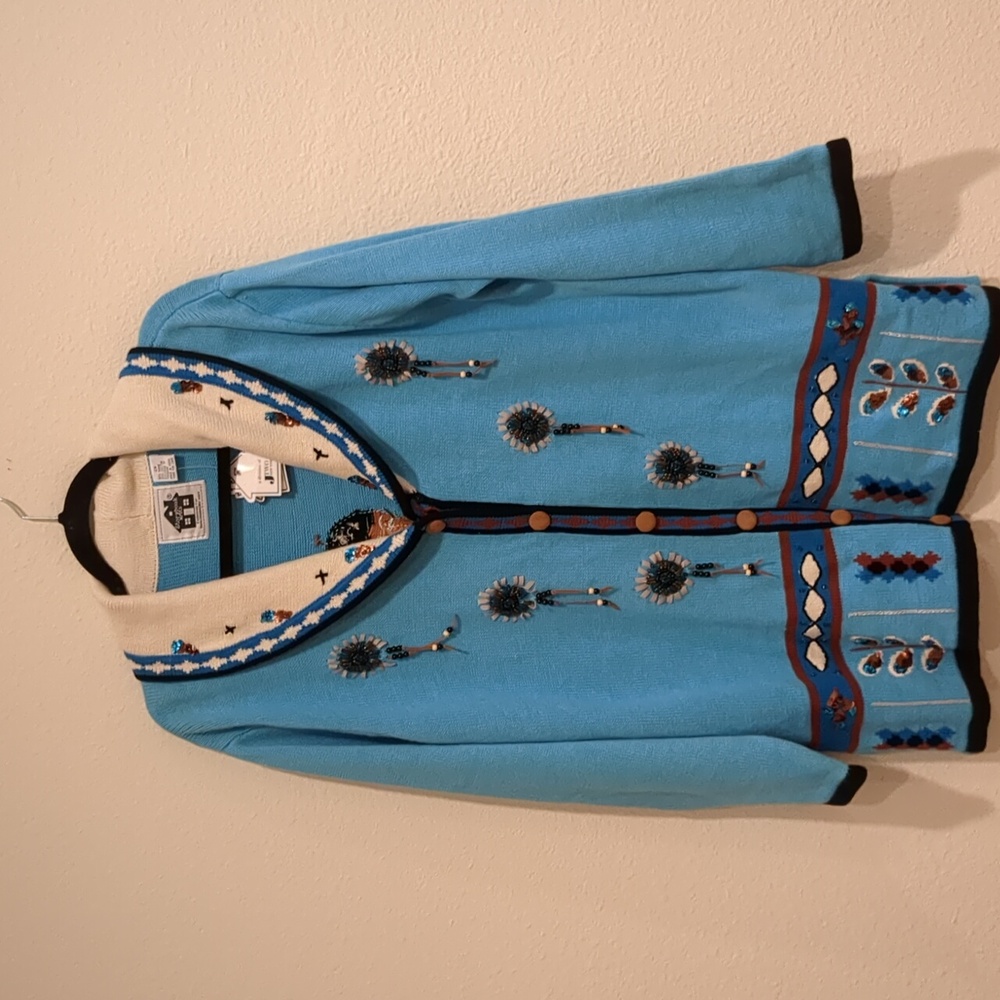 NWT Vintage Storybook Knits Native American Themed Cardigan Women Size 2X